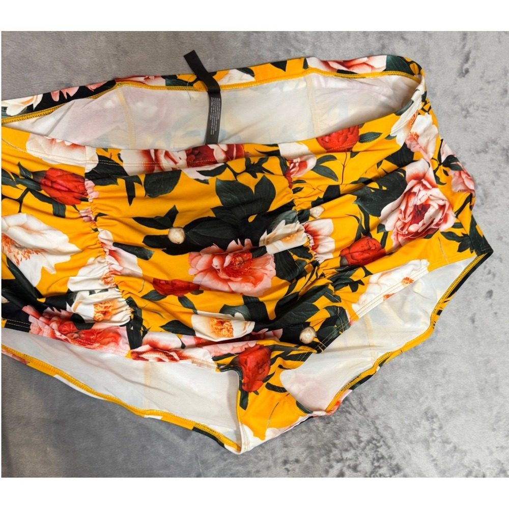 Torrid Womens Plus Size 4 Yellow Floral Ruched High Waist Bikini Swim Bottoms
